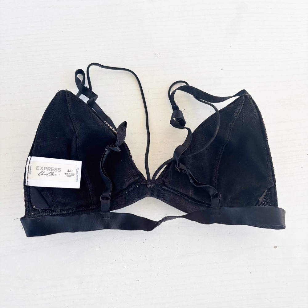 Express One Eleven Bralette Size S Black Pink Floral Embroidered Strappy Mesh - Picture 4 of 7